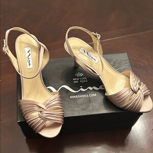 Nina Champagne Satin Knot Front Slingback Heels